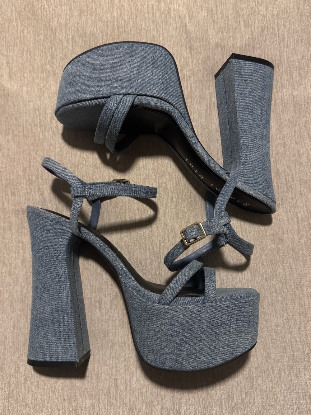 Gianni Bini Y2K Denim Platform Heels Blue Ankle Strap 7.5